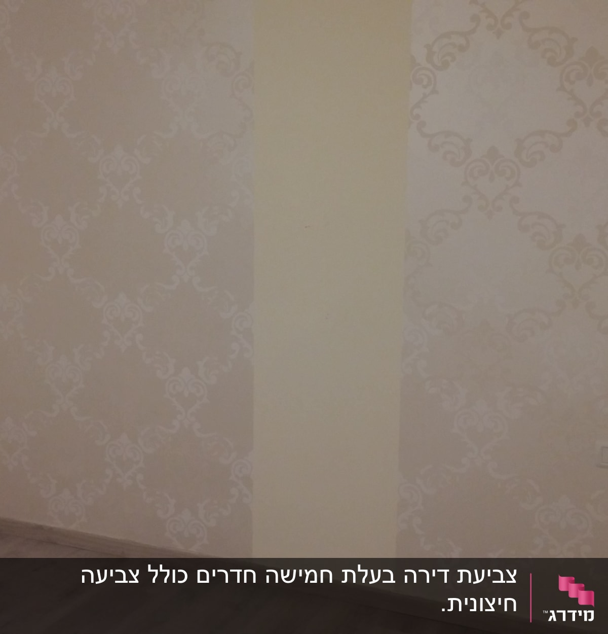 קיר עם טפט דקורטיבי ודוגמה פרחונית